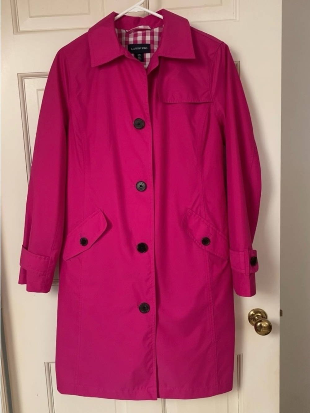 Lands End Bright Fuchsia Single-Breasted Trench Coat XS